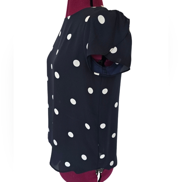 Loft Navy Polka Dot Women's Short Sleeve Blouse - Picture 2 of 9